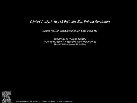 Clinical Analysis of 113 Patients With Poland Syndrome