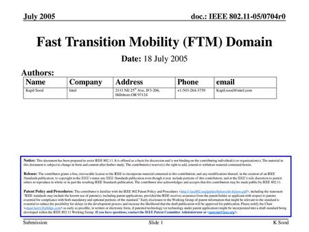 Fast Transition Mobility (FTM) Domain