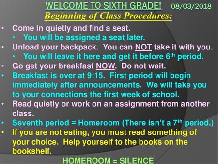 Welcome to sixth grade! 08/03/2018