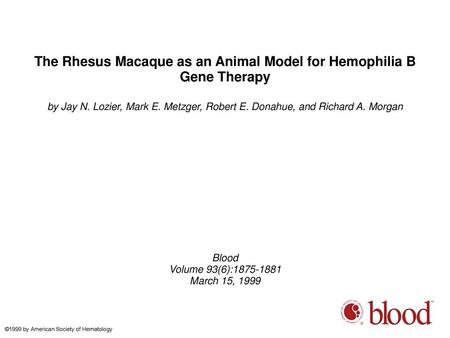 The Rhesus Macaque as an Animal Model for Hemophilia B Gene Therapy