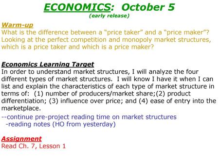 ECONOMICS: October 5 (early release)