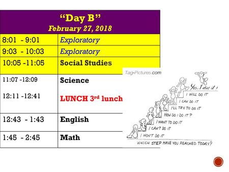 “Day B” February 27, :01 - 9:01 Exploratory 9: :03