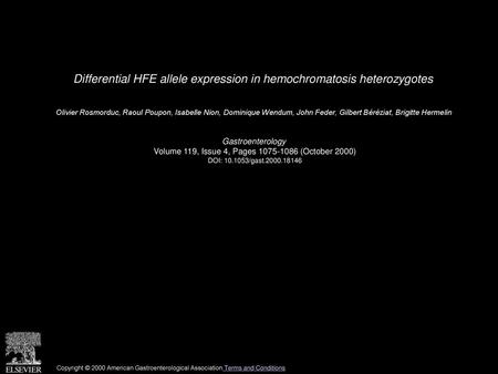 Differential HFE allele expression in hemochromatosis heterozygotes