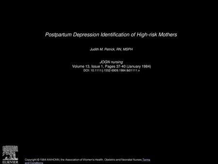 Postpartum Depression Identification of High-risk Mothers