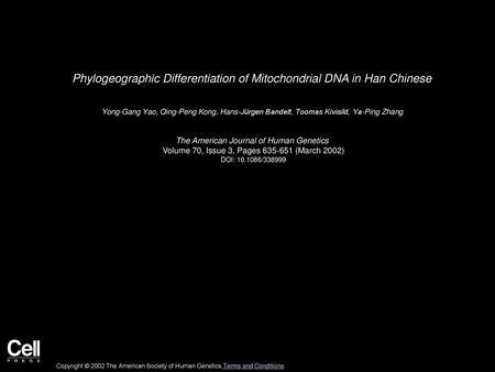 Phylogeographic Differentiation of Mitochondrial DNA in Han Chinese