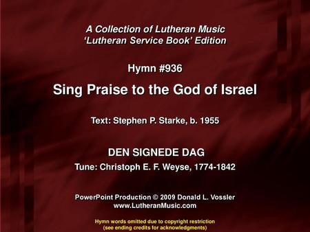 Sing Praise to the God of Israel