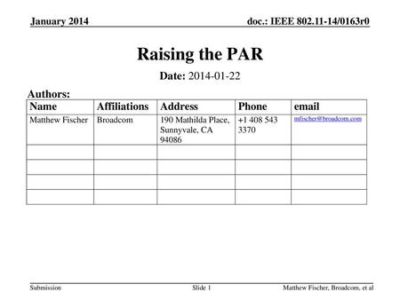 Raising the PAR Date: Authors: January 2014 January 2014