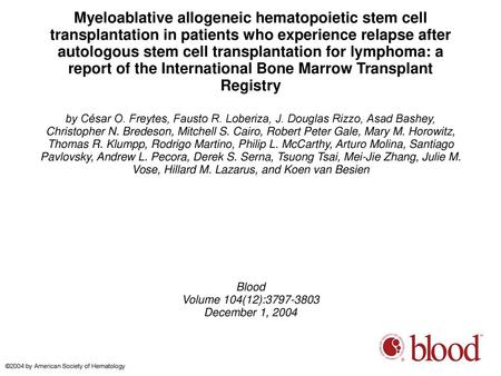 Myeloablative allogeneic hematopoietic stem cell transplantation in patients who experience relapse after autologous stem cell transplantation for lymphoma: