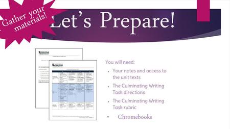 Gather your Let’s Prepare! materials! Chromebooks.