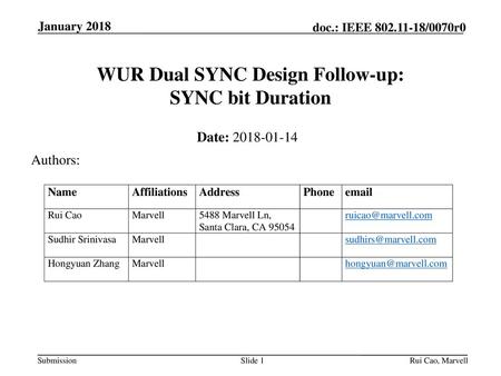 WUR Dual SYNC Design Follow-up: SYNC bit Duration