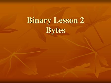 Binary Lesson 2 Bytes.