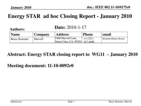 Energy STAR ad hoc Closing Report - January 2010