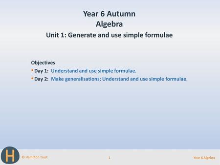 Unit 1: Generate and use simple formulae