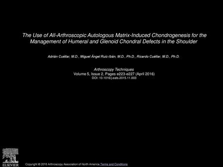 The Use of All-Arthroscopic Autologous Matrix-Induced Chondrogenesis for the Management of Humeral and Glenoid Chondral Defects in the Shoulder  Adrián.