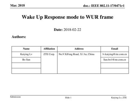 Wake Up Response mode to WUR frame