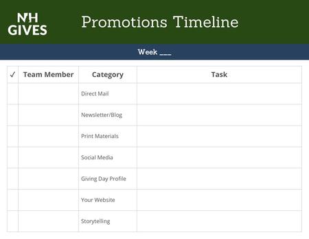 Promotions Timeline Week ___ ✓ Team Member Category Task Direct Mail