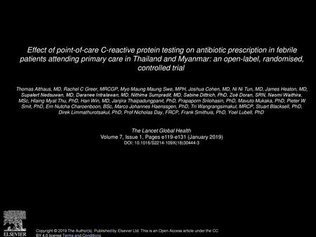 Effect of point-of-care C-reactive protein testing on antibiotic prescription in febrile patients attending primary care in Thailand and Myanmar: an open-label,