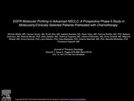 EGFR Molecular Profiling in Advanced NSCLC: A Prospective Phase II Study in Molecularly/Clinically Selected Patients Pretreated with Chemotherapy  Michele.