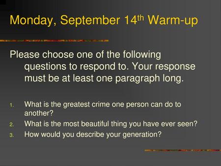 Monday, September 14th Warm-up