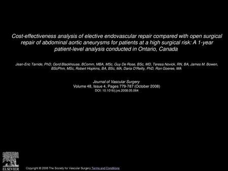 Cost-effectiveness analysis of elective endovascular repair compared with open surgical repair of abdominal aortic aneurysms for patients at a high surgical.
