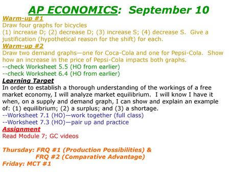 AP ECONOMICS: September 10