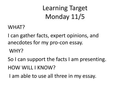 Learning Target Monday 11/5