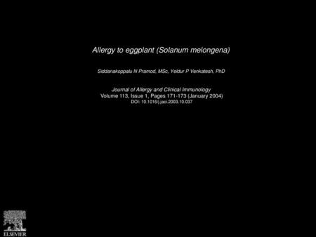 Allergy to eggplant (Solanum melongena)