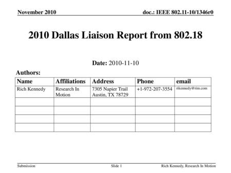 2010 Dallas Liaison Report from