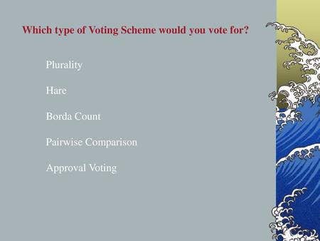 Voting Tie Breakers. With each method described – plurality method, Borda  count method, plurality with elimination method, and pairwise comparison  method. - ppt download