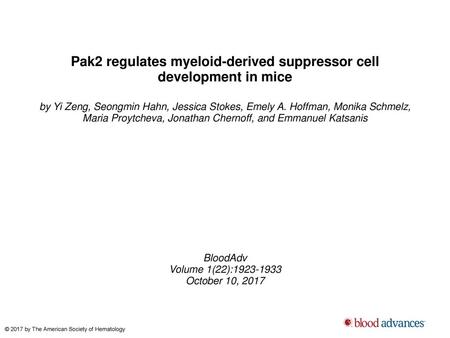 Pak2 regulates myeloid-derived suppressor cell development in mice