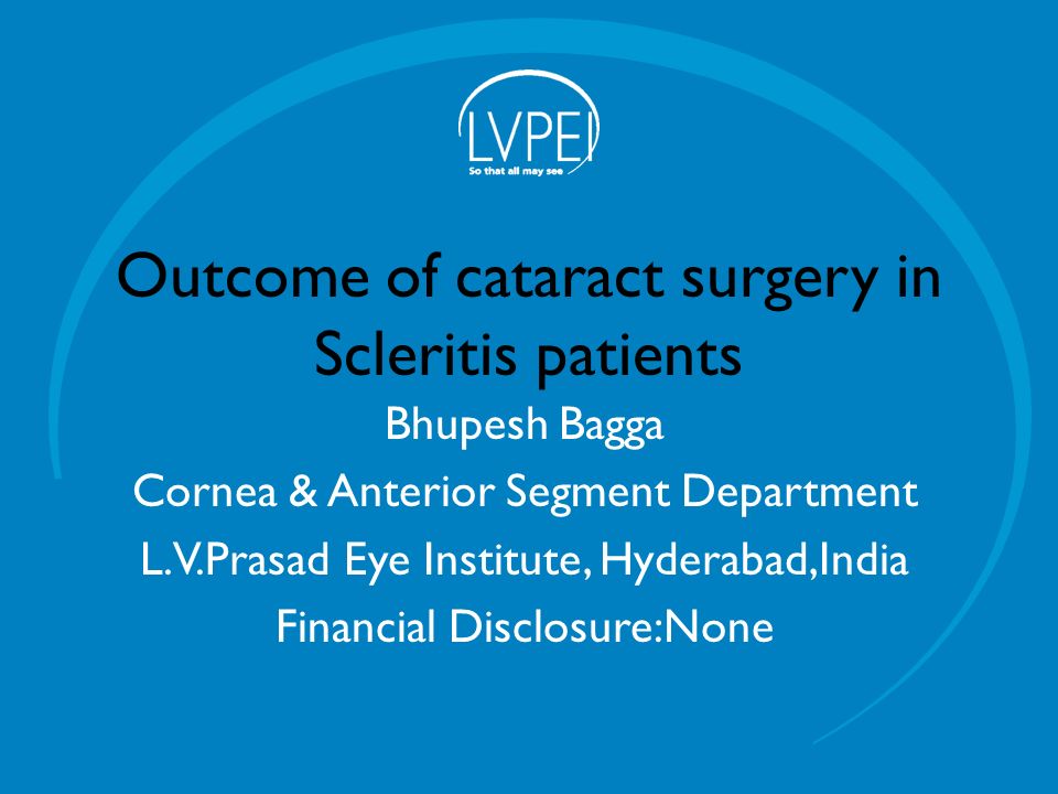 Outcome of cataract surgery in Scleritis patients Bhupesh Bagga Cornea &  Anterior Segment Department L.V.Prasad Eye Institute, Hyderabad,India  Financial. - ppt download