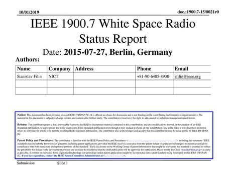 IEEE White Space Radio Status Report