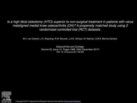 Is a high tibial osteotomy (HTO) superior to non-surgical treatment in patients with varus malaligned medial knee osteoarthritis (OA)? A propensity matched.