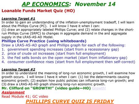 PHILLIPS CURVE QUIZ IS FRIDAY