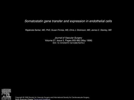 Somatostatin gene transfer and expression in endothelial cells