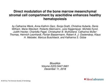 Direct modulation of the bone marrow mesenchymal stromal cell compartment by azacitidine enhances healthy hematopoiesis by Catharina Wenk, Anne-Kathrin.