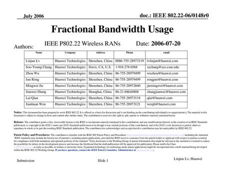 Fractional Bandwidth Usage
