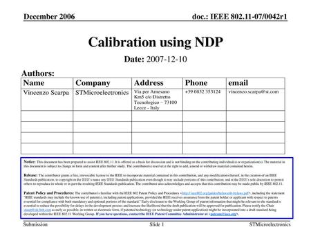 Calibration using NDP Date: Authors: December 2006