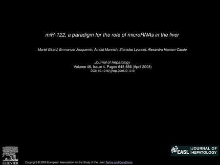 miR-122, a paradigm for the role of microRNAs in the liver