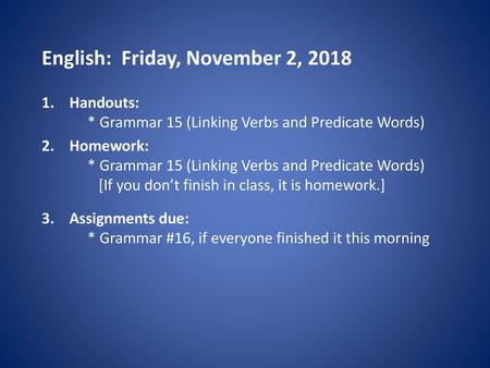 English: Friday, November 2, 2018