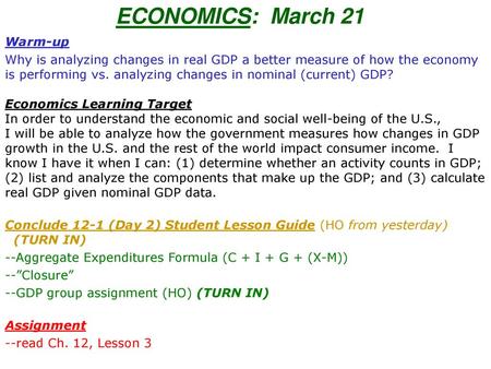 ECONOMICS: March 21 Warm-up