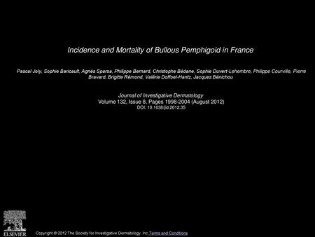 Incidence and Mortality of Bullous Pemphigoid in France
