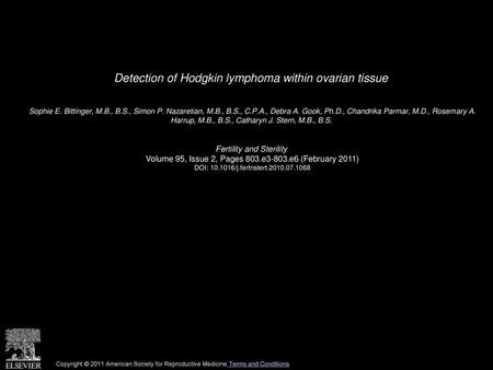 Detection of Hodgkin lymphoma within ovarian tissue
