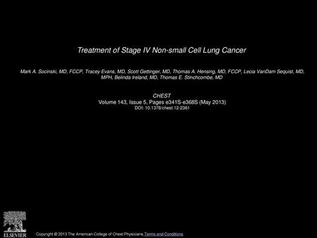 Treatment of Stage IV Non-small Cell Lung Cancer
