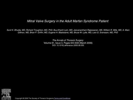 Mitral Valve Surgery in the Adult Marfan Syndrome Patient