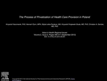The Process of Privatization of Health Care Provision in Poland