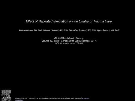 Effect of Repeated Simulation on the Quality of Trauma Care