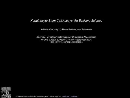 Keratinocyte Stem Cell Assays: An Evolving Science