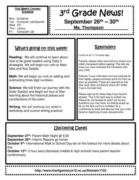 3rd Grade News! ________Ms. Thompson __________ September 26th – 30th