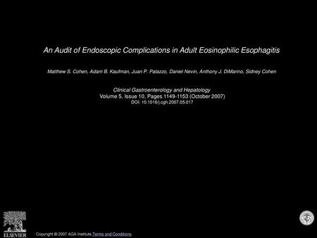 An Audit of Endoscopic Complications in Adult Eosinophilic Esophagitis